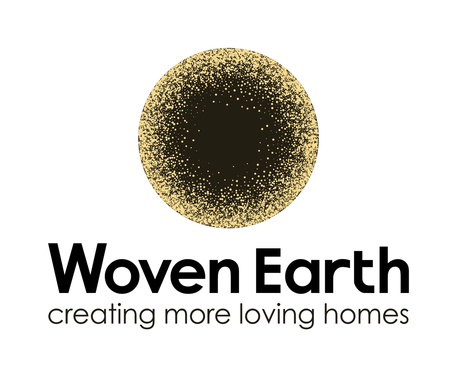 Logo of Woven Earth with a gold circular design on a white background