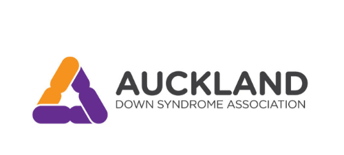 Logo of Auckland Down Syndrome Association with a colorful triangle design on a white background
