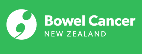 Bowel Cancer New Zealand logo on a green background