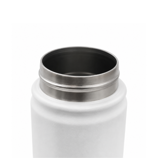 White thermos with black interior on a white background