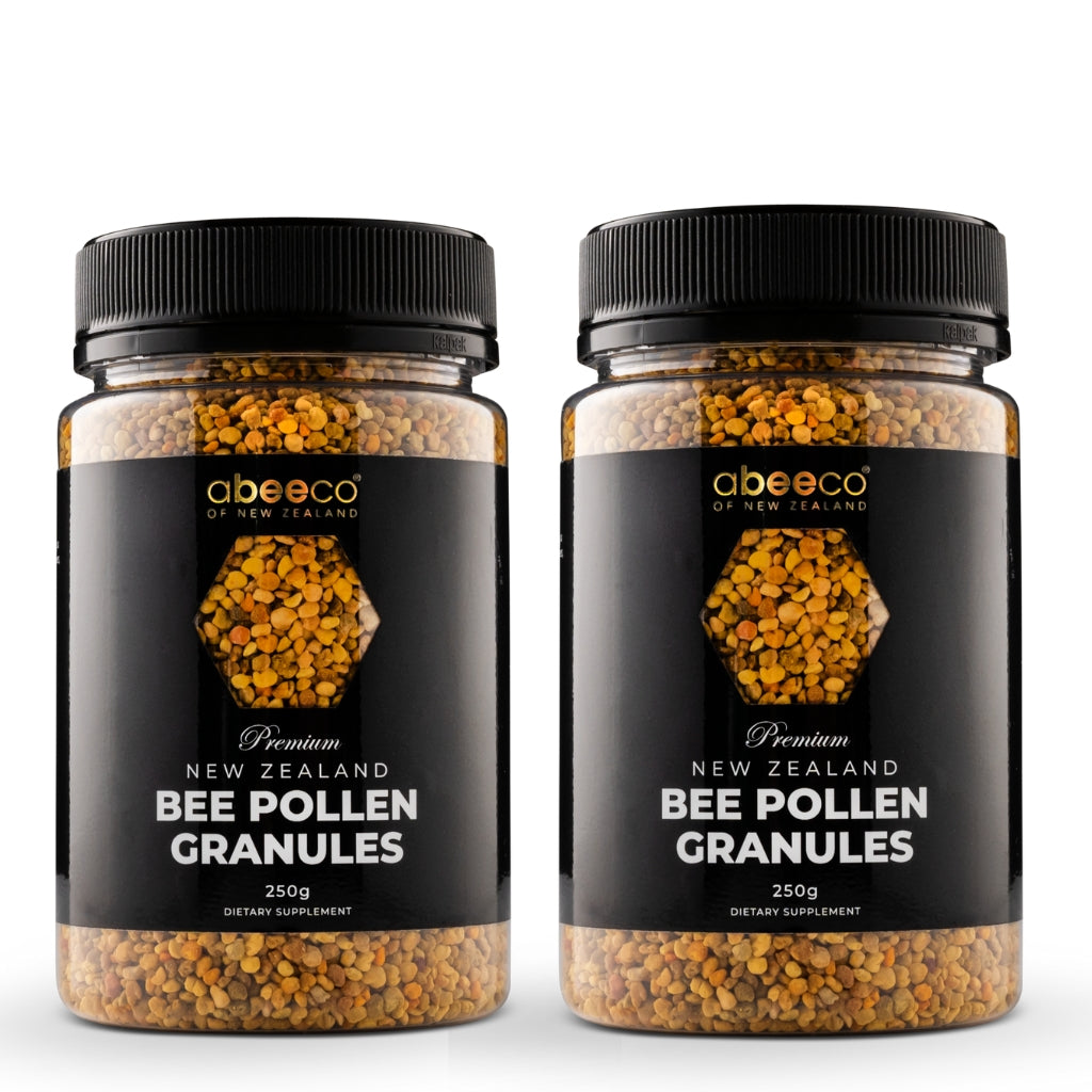 two premium new zealand bee pollen granule jars