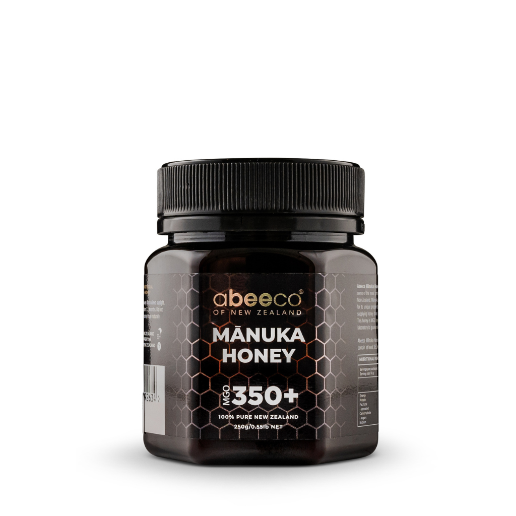 Jar of abeeco Manuka Honey on a white background