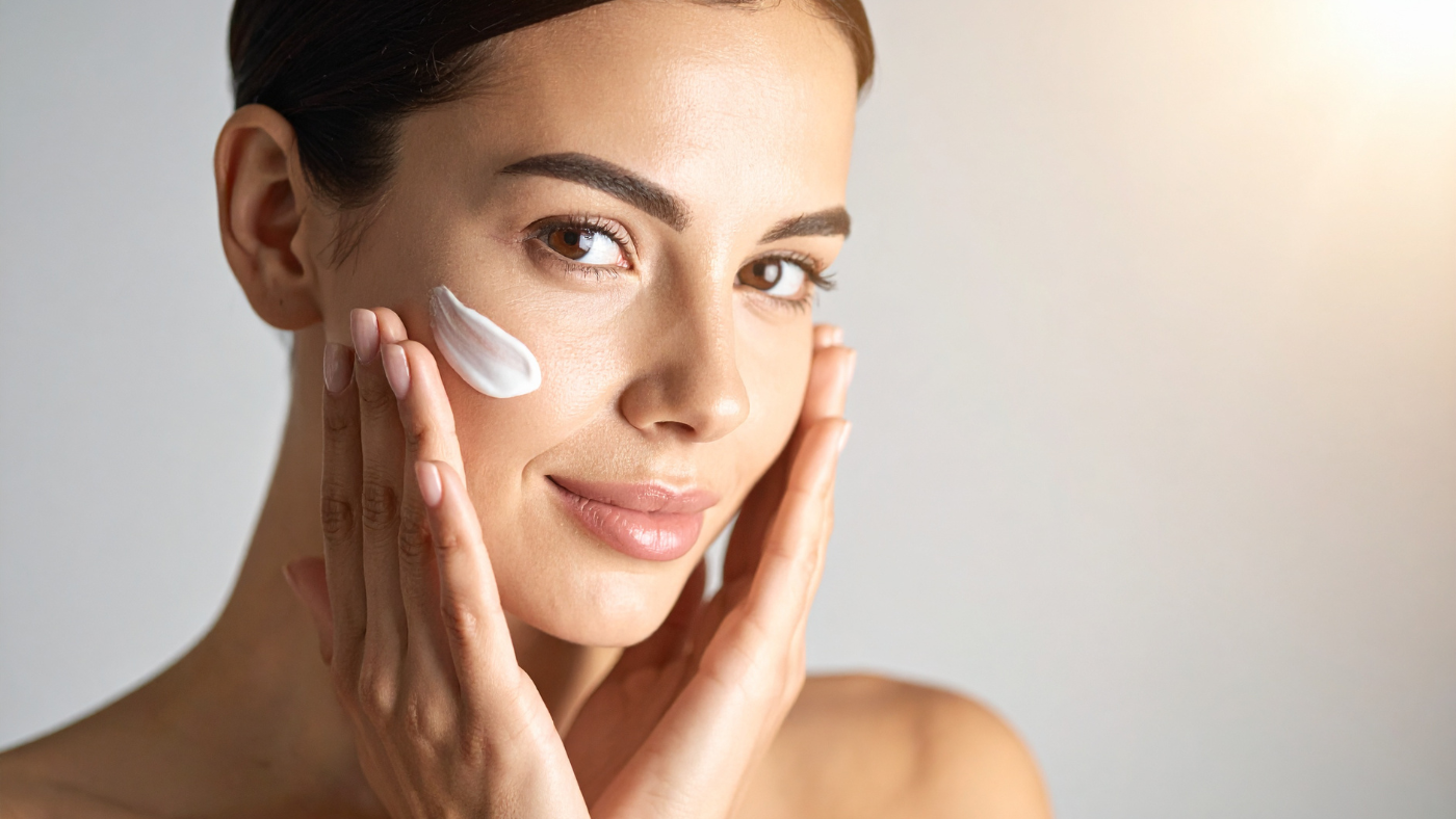 Lady with moisturiser in her face