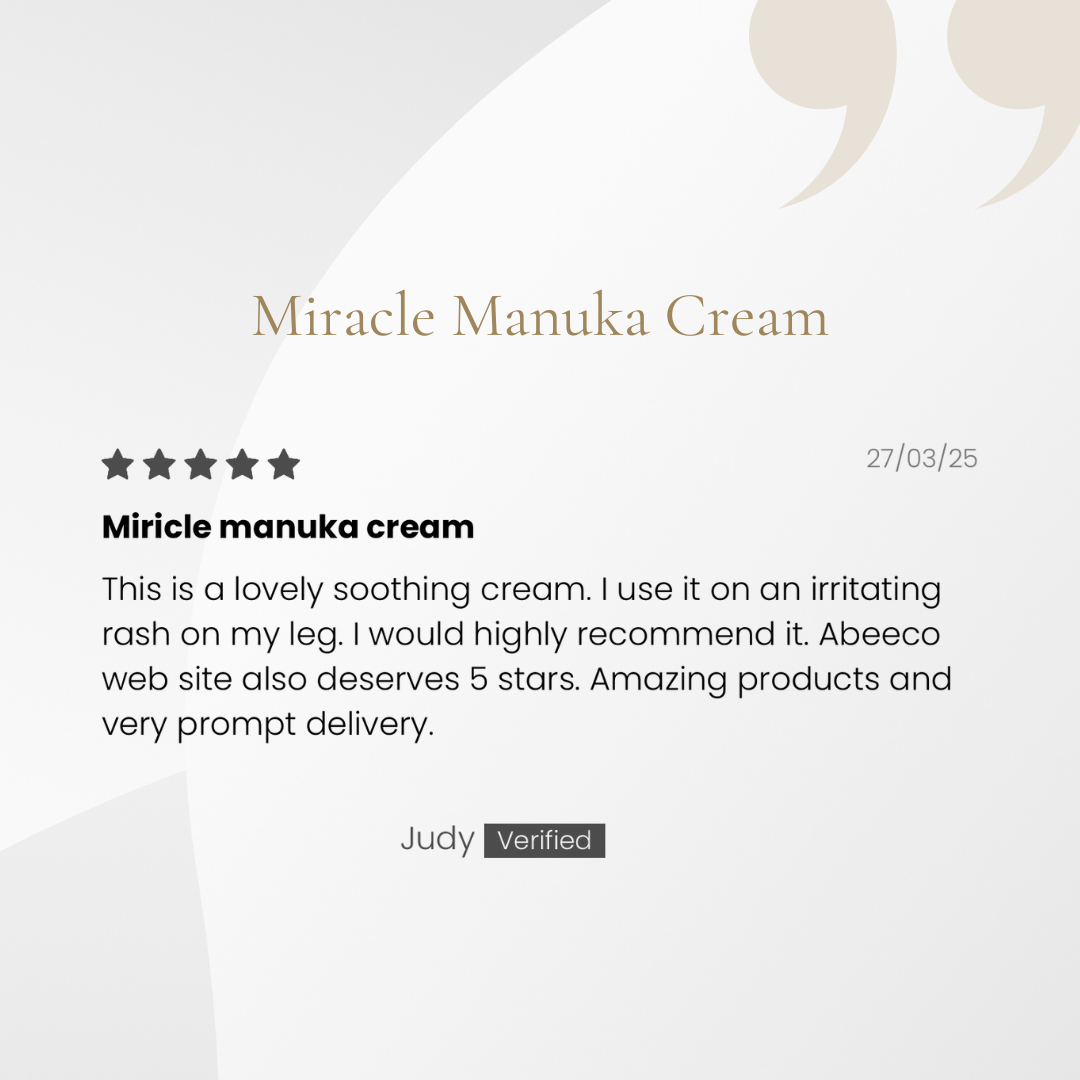 Product review for Miracle Manuka Cream with a five-star rating and detailed feedback.