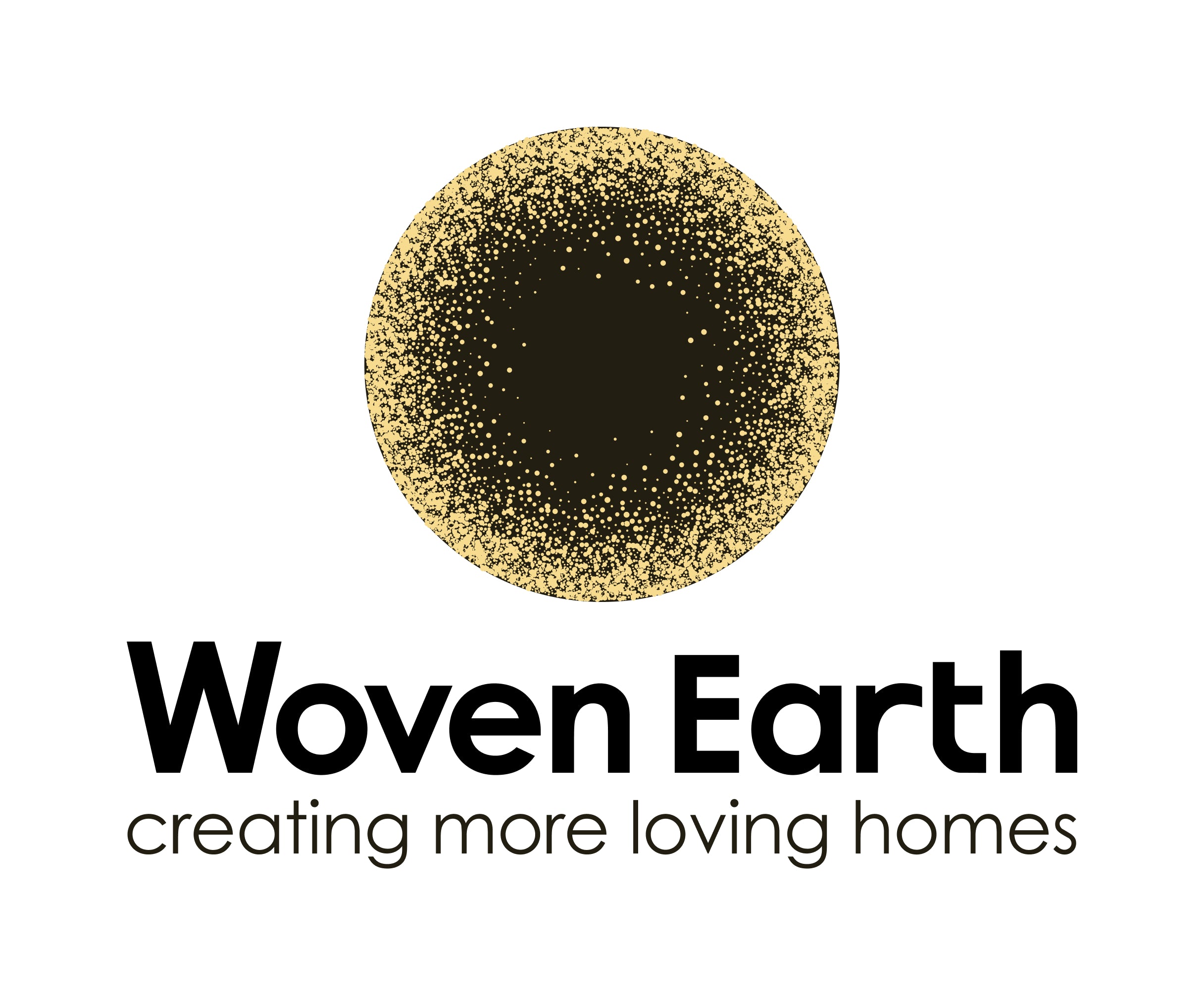 Logo of Woven Earth with a gold circular design on a white background