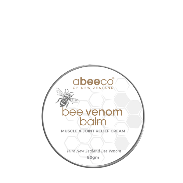 Abeeco bee venom balm container on a white background