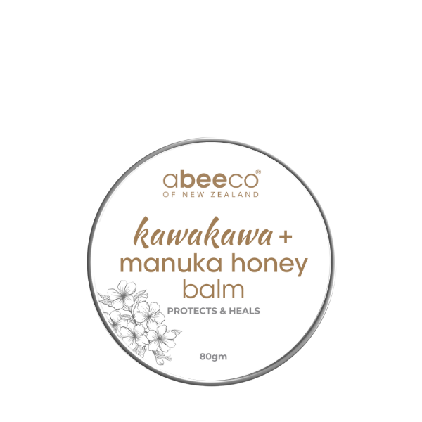 Abeeco kawakawa + manuka honey balm container on a white background